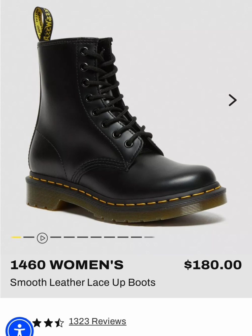 Dr. Martens Women's 8-Eye Lace-Up Boots in Black with Yellow Stitching